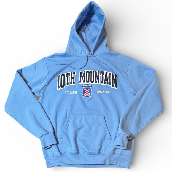 Champion 10th Mountain Sky Blue Graphic Hoodie Mens Size Medium - Picture 6 of 15